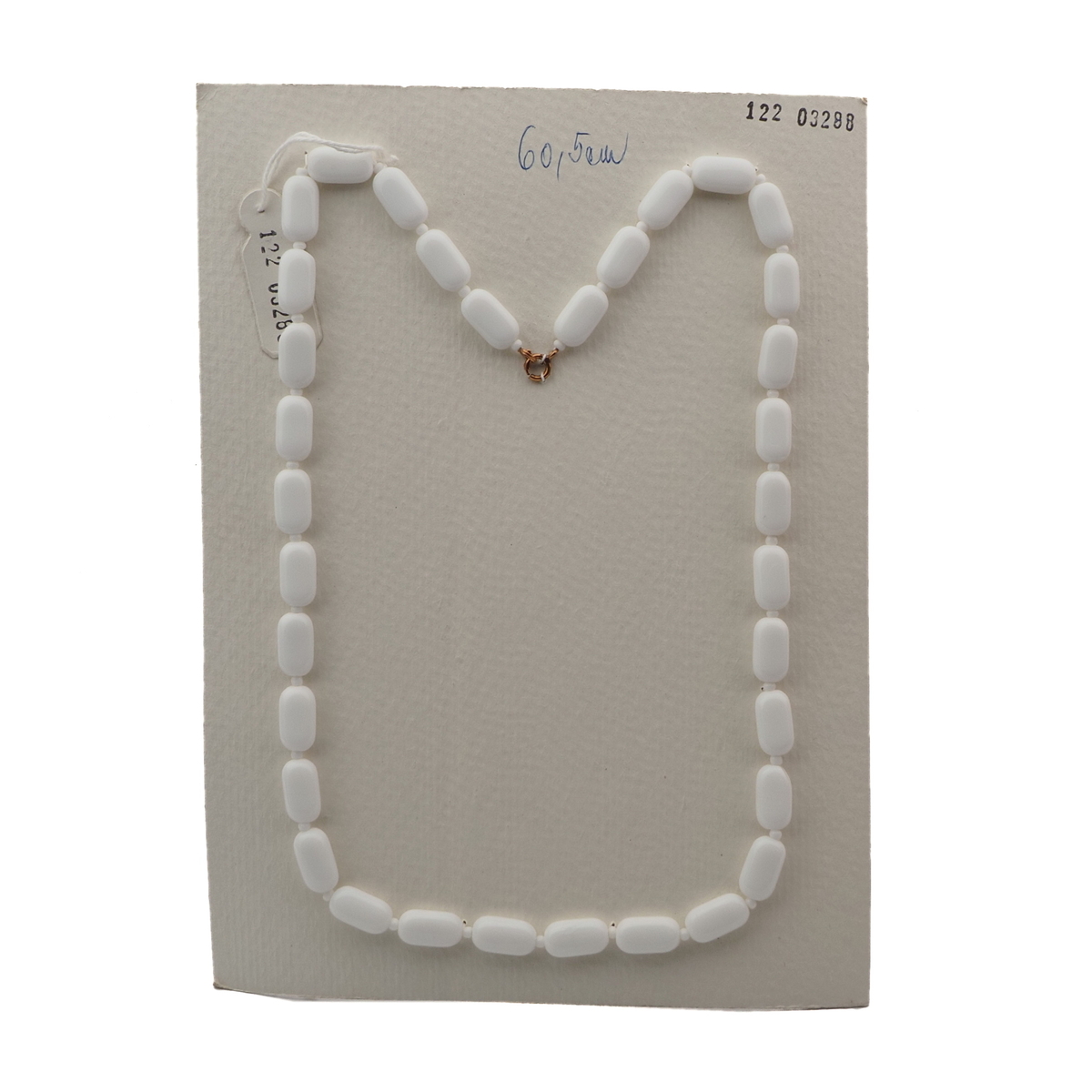 Vintage Czech necklace white oval rectangle glass beads 23"