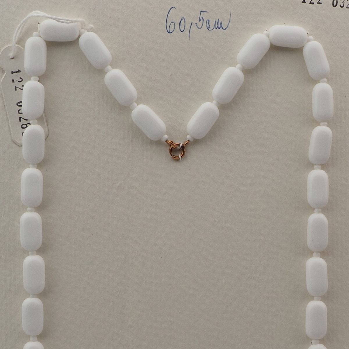 Vintage Czech necklace white oval rectangle glass beads 23"