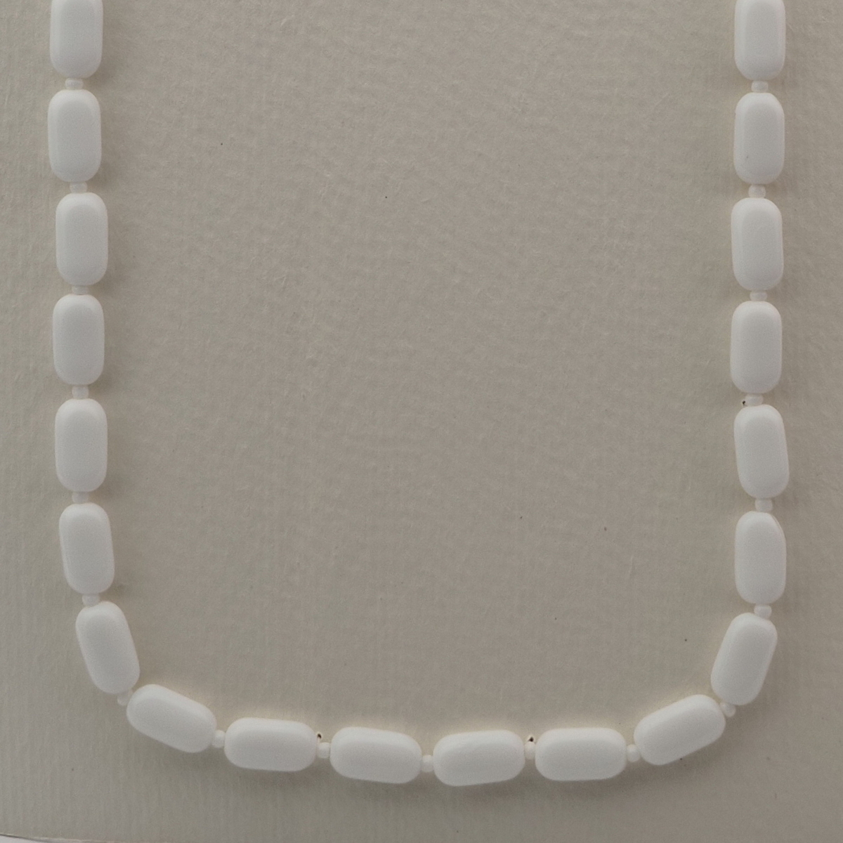 Vintage Czech necklace white oval rectangle glass beads 23"