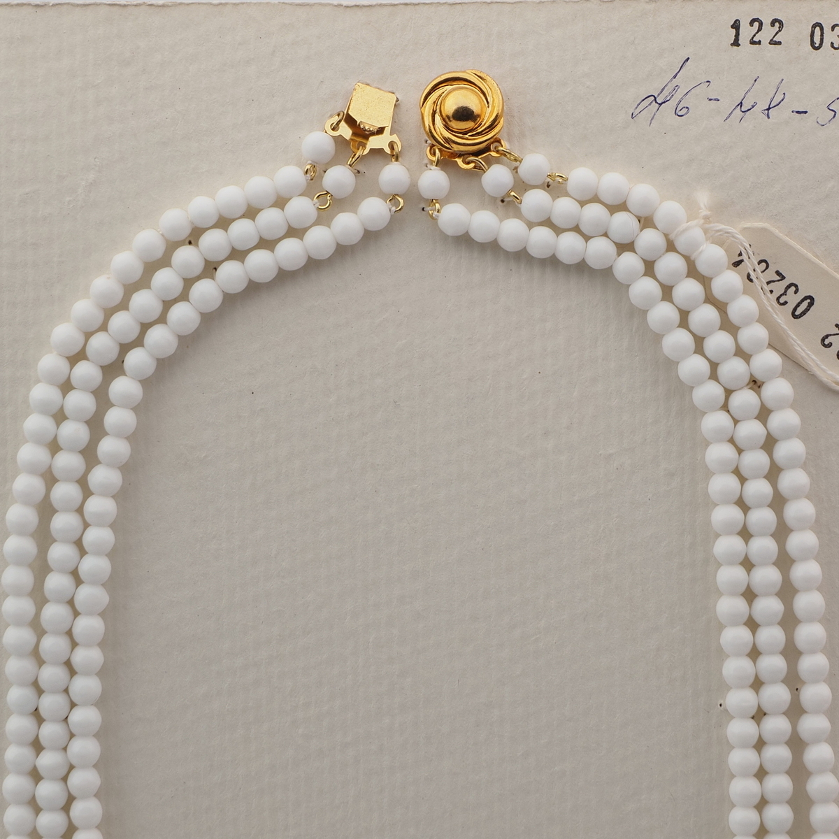 Vintage Czech 3 strand necklace white round oval bugle glass beads 18" 