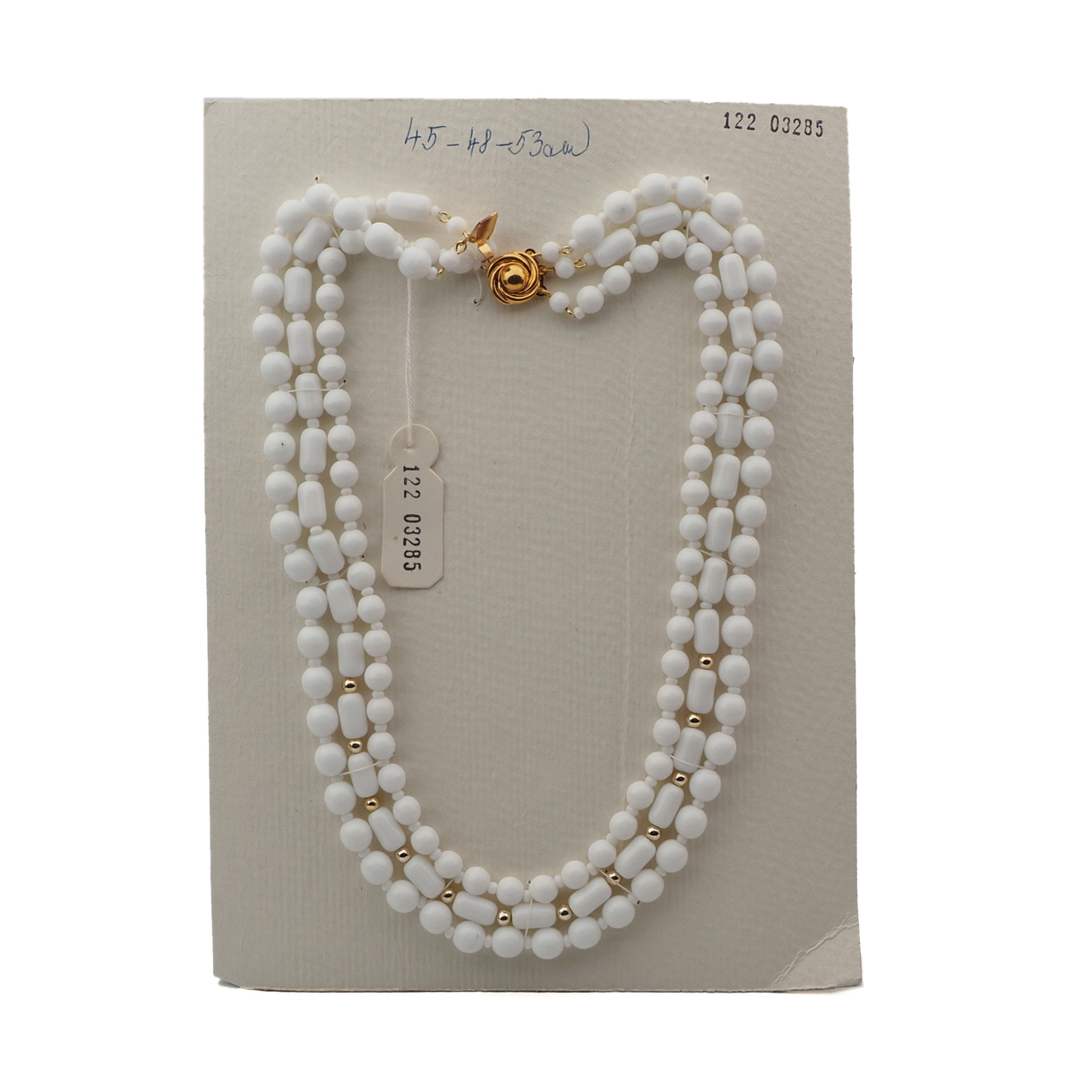 Vintage Czech 3 strand necklace white round oval bugle glass beads 18"