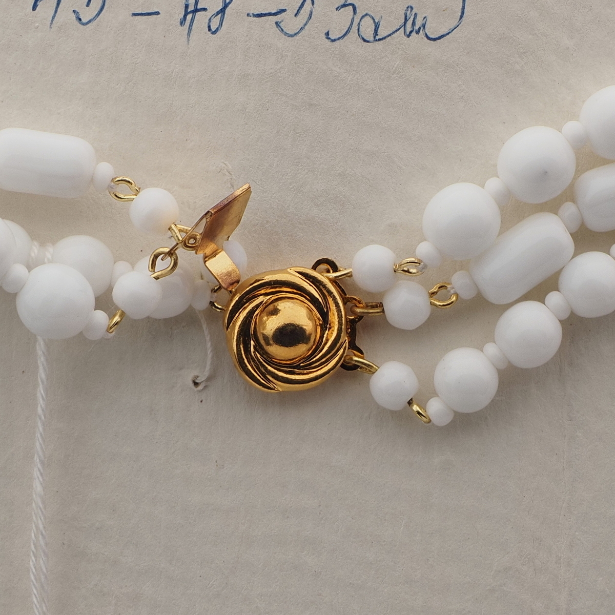Vintage Czech 3 strand necklace white round oval bugle glass beads 18"