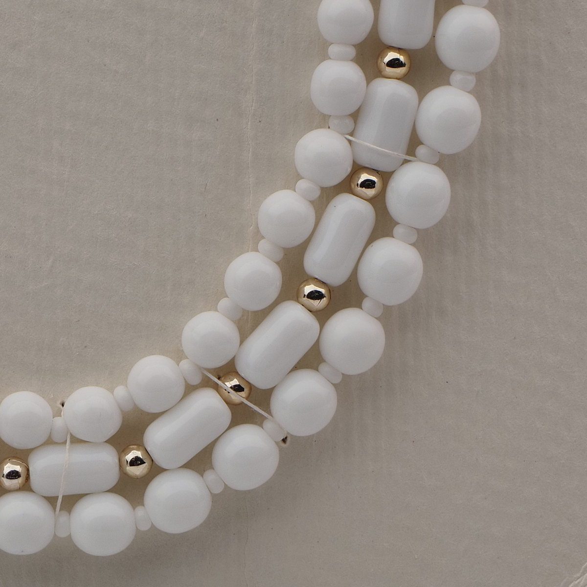 Vintage Czech 3 strand necklace white round oval bugle glass beads 18"