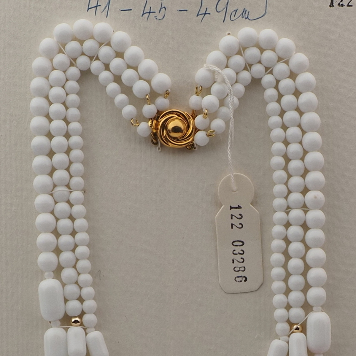 Vintage Czech 3 strand necklace white round oval bugle glass beads 16"