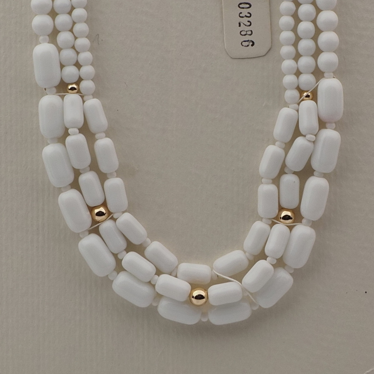 Vintage Czech 3 strand necklace white round oval bugle glass beads 16"