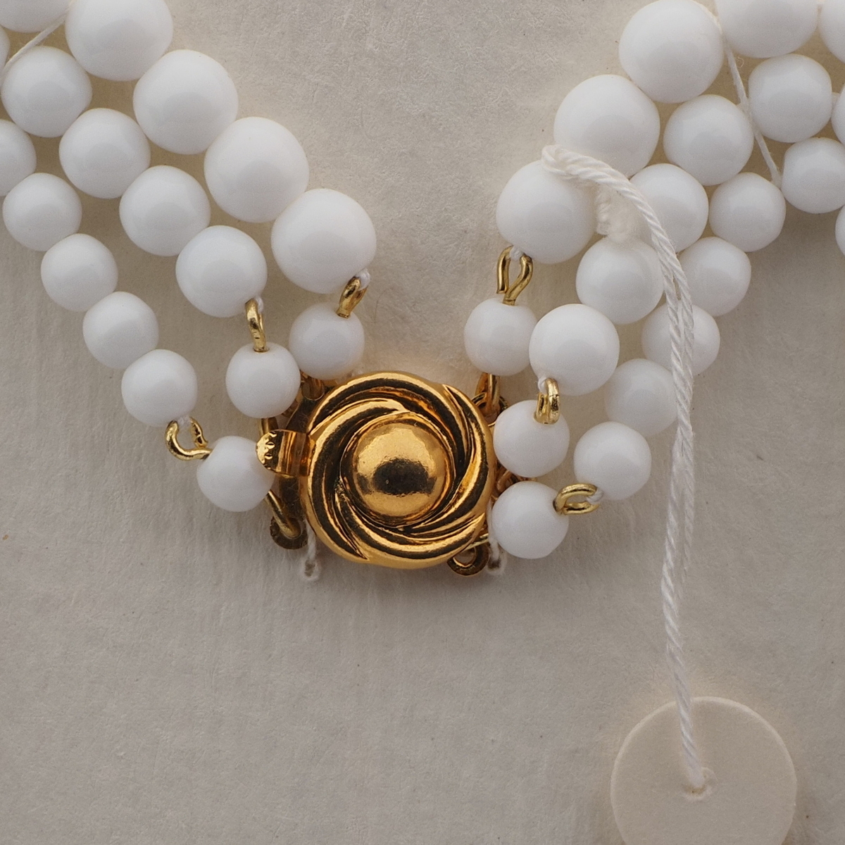 Vintage Czech 3 strand necklace white round oval bugle glass beads 16"