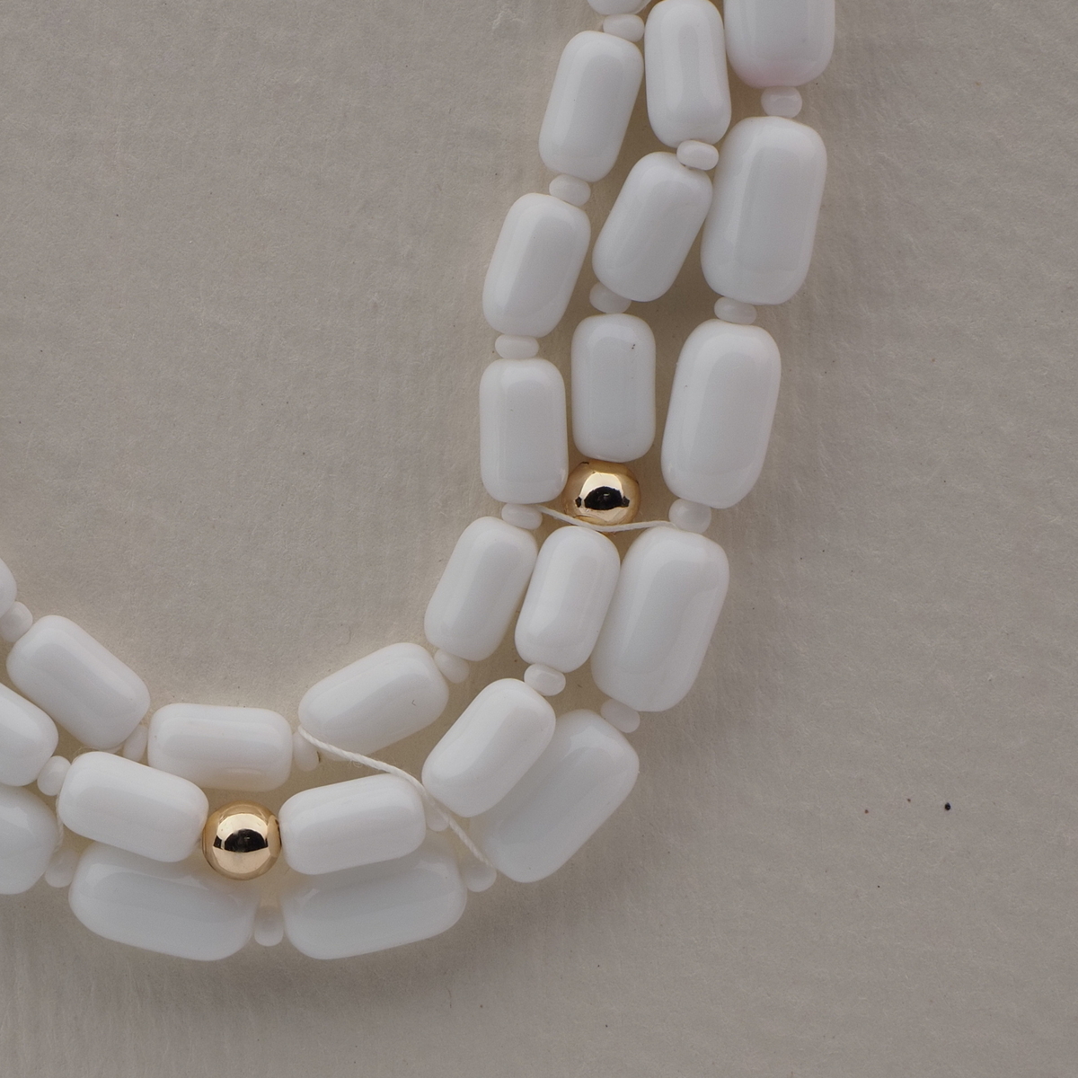 Vintage Czech 3 strand necklace white round oval bugle glass beads 16"
