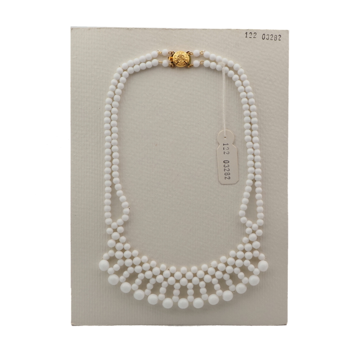 Vintage Czech 2 strand fringe necklace white round glass beads 