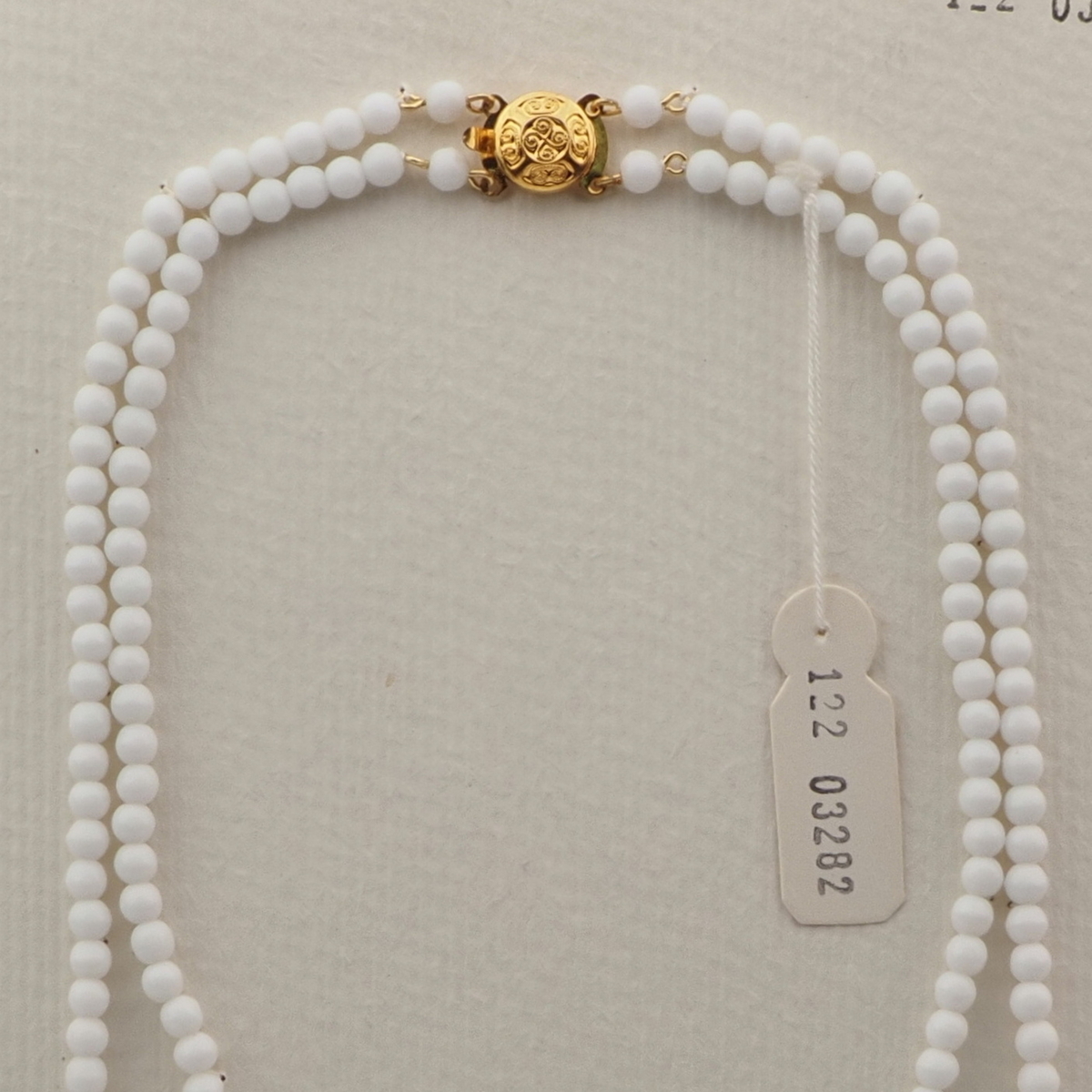 Vintage Czech 2 strand fringe necklace white round glass beads 