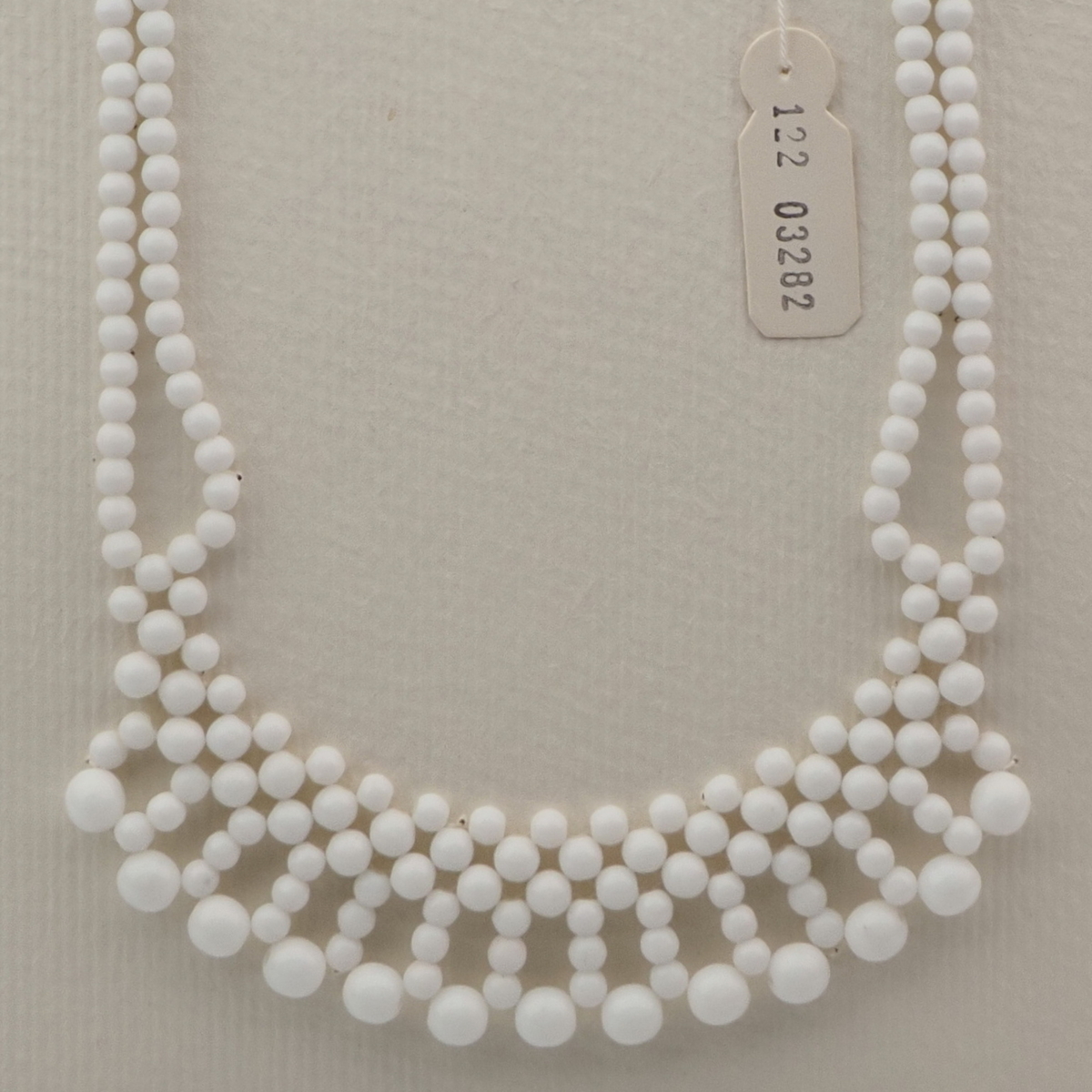 Vintage Czech 2 strand fringe necklace white round glass beads 