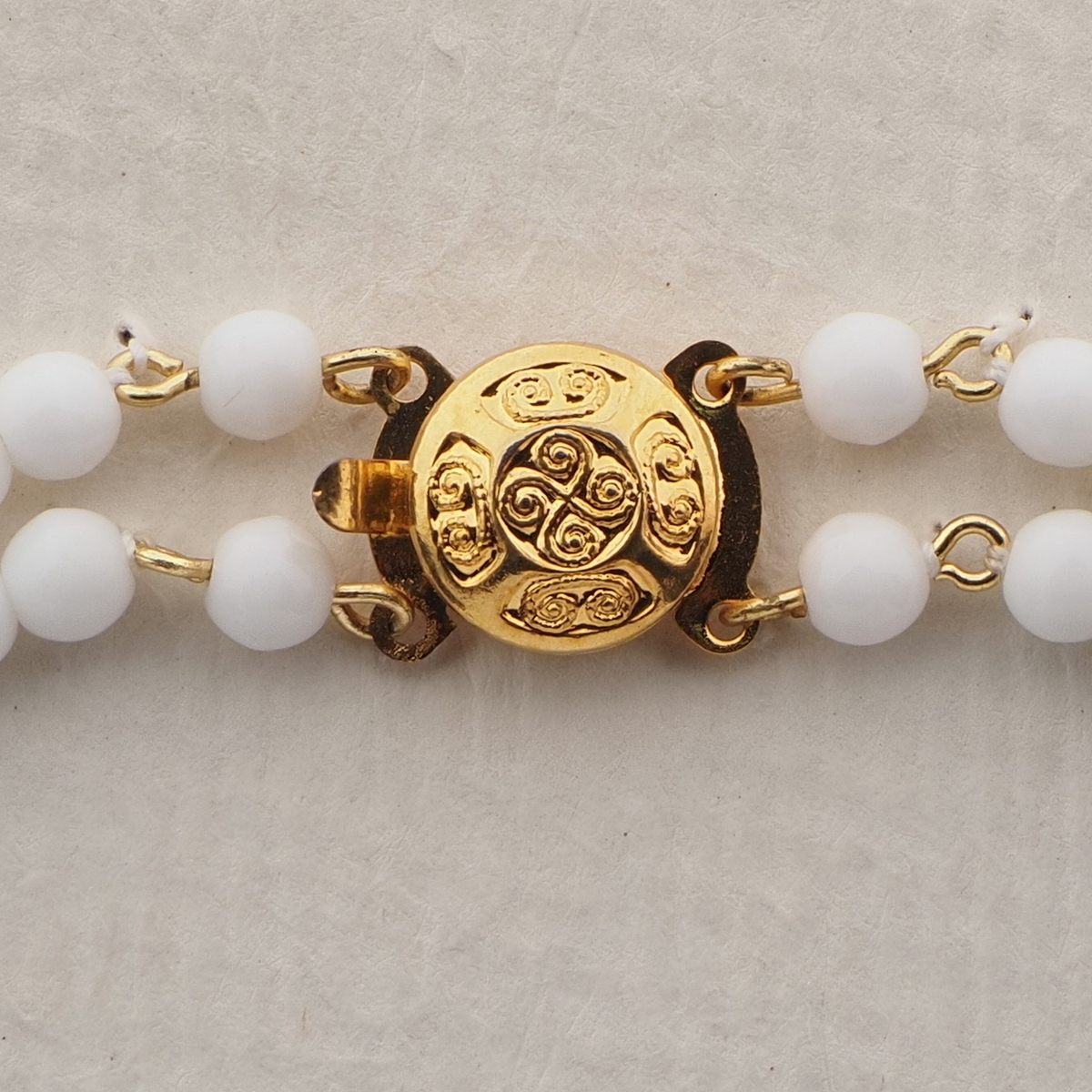 Vintage Czech 2 strand fringe necklace white round glass beads 