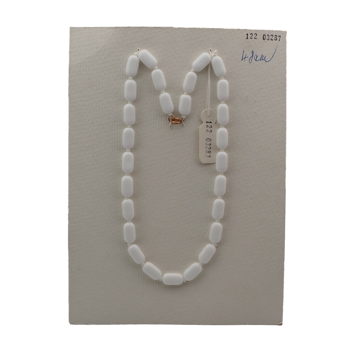 Vintage Czech necklace white oval rectangle glass beads 19"