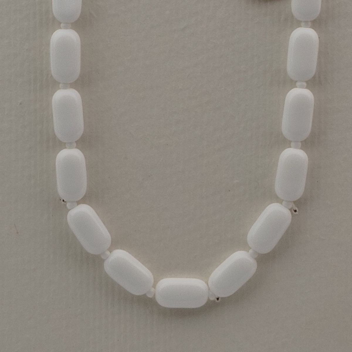 Vintage Czech necklace white oval rectangle glass beads 19"