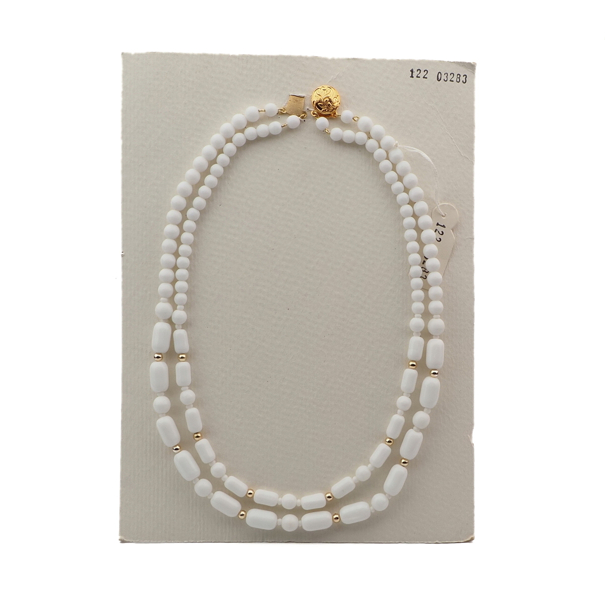 Vintage Czech 2 strand necklace white round oval bugle glass beads 
