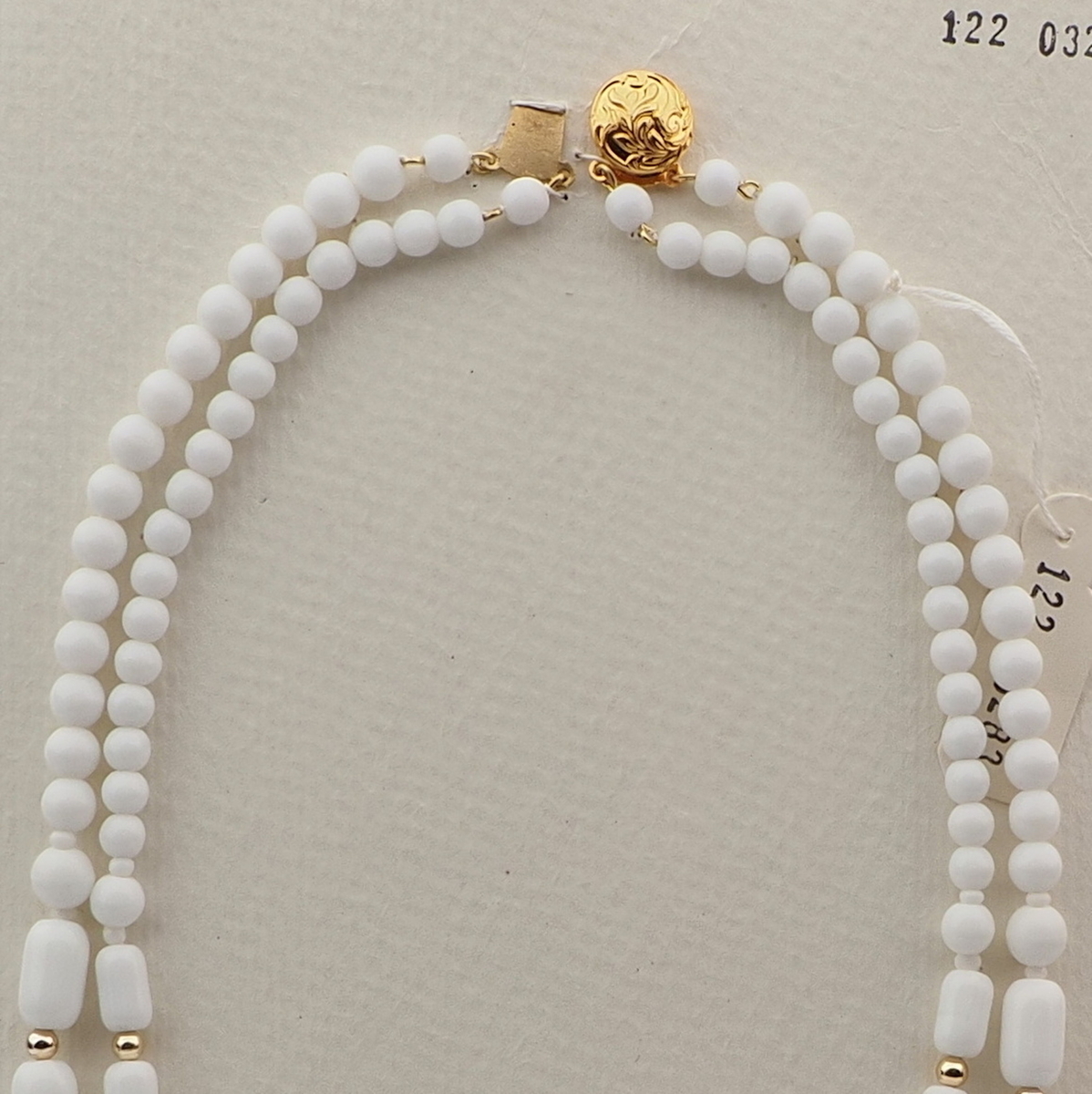 Vintage Czech 2 strand necklace white round oval bugle glass beads 