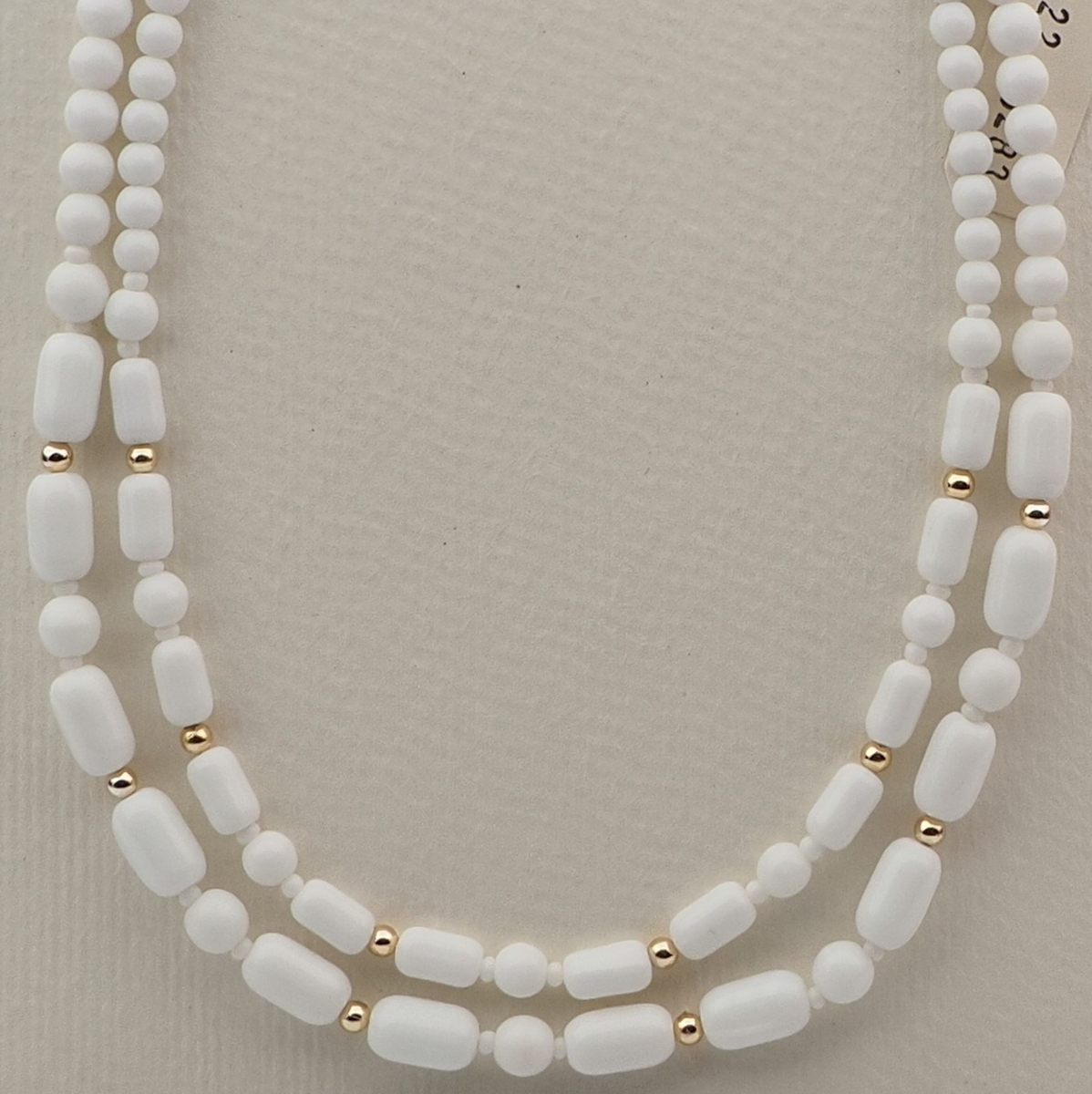 Vintage Czech 2 strand necklace white round oval bugle glass beads 