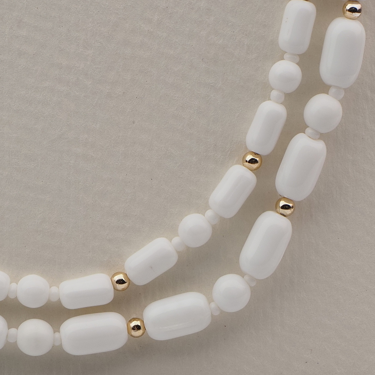 Vintage Czech 2 strand necklace white round oval bugle glass beads 