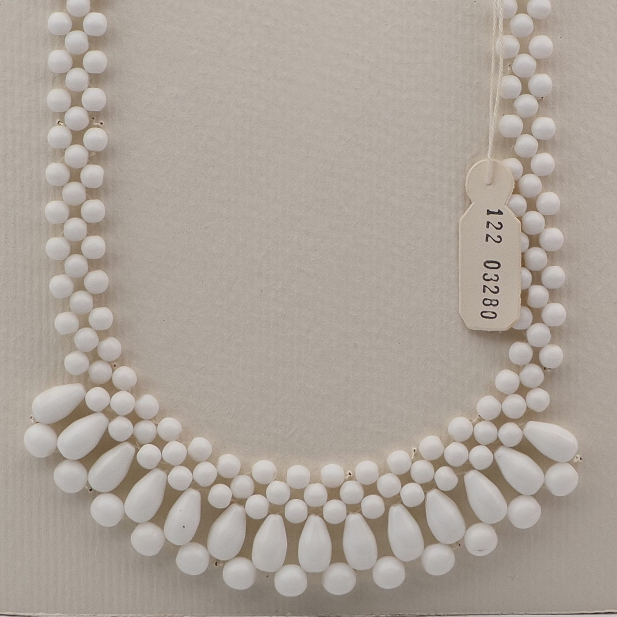 Vintage Czech fringe necklace white round teardrop glass beads