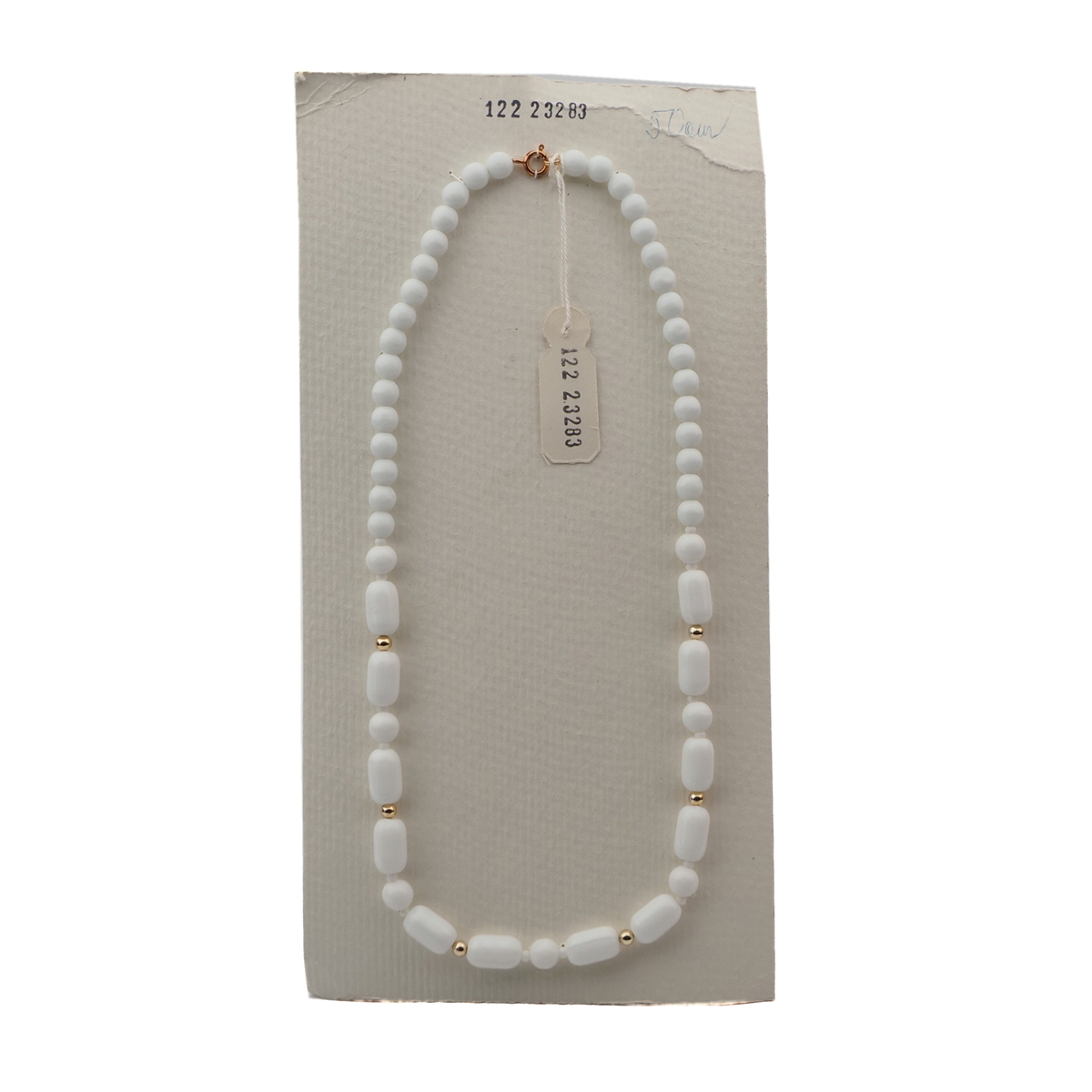 Vintage Czech necklace white round oval bugle glass beads 19"