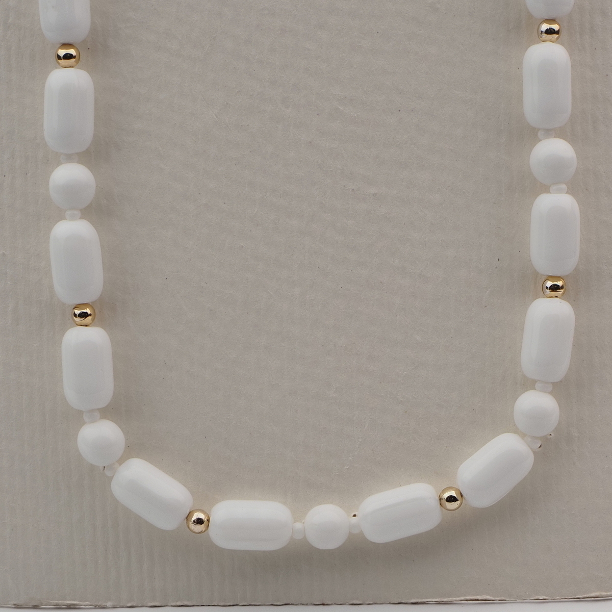 Vintage Czech necklace white round oval bugle glass beads 19"