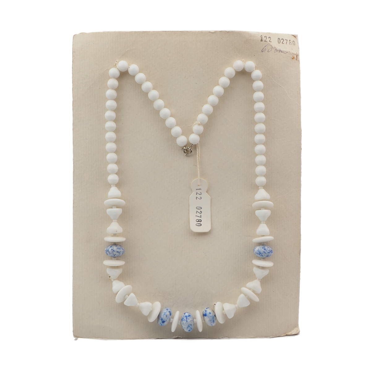 Vintage Czech necklace white blue marble round rondelle pyramid glass beads