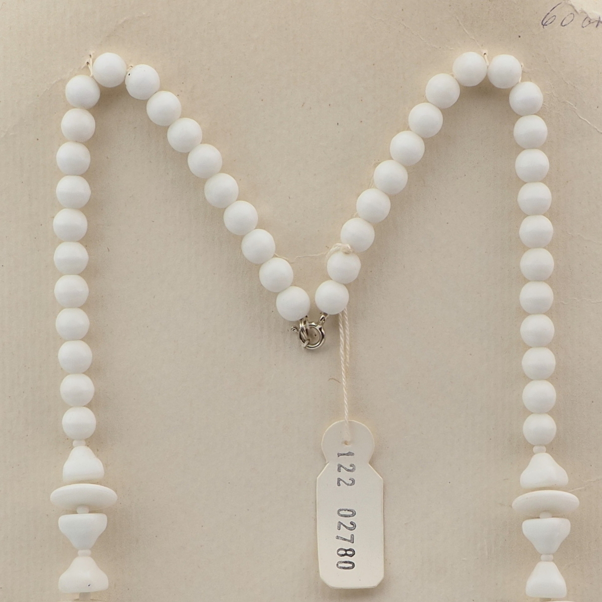 Vintage Czech necklace white blue marble round rondelle pyramid glass beads