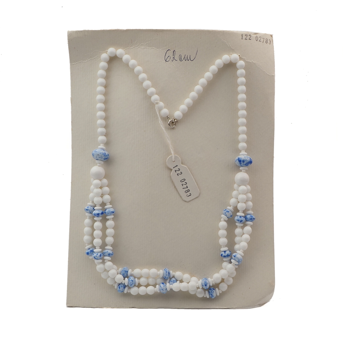 Vintage Czech 1 to 3 strand necklace white blue marble round rondelle glass beads