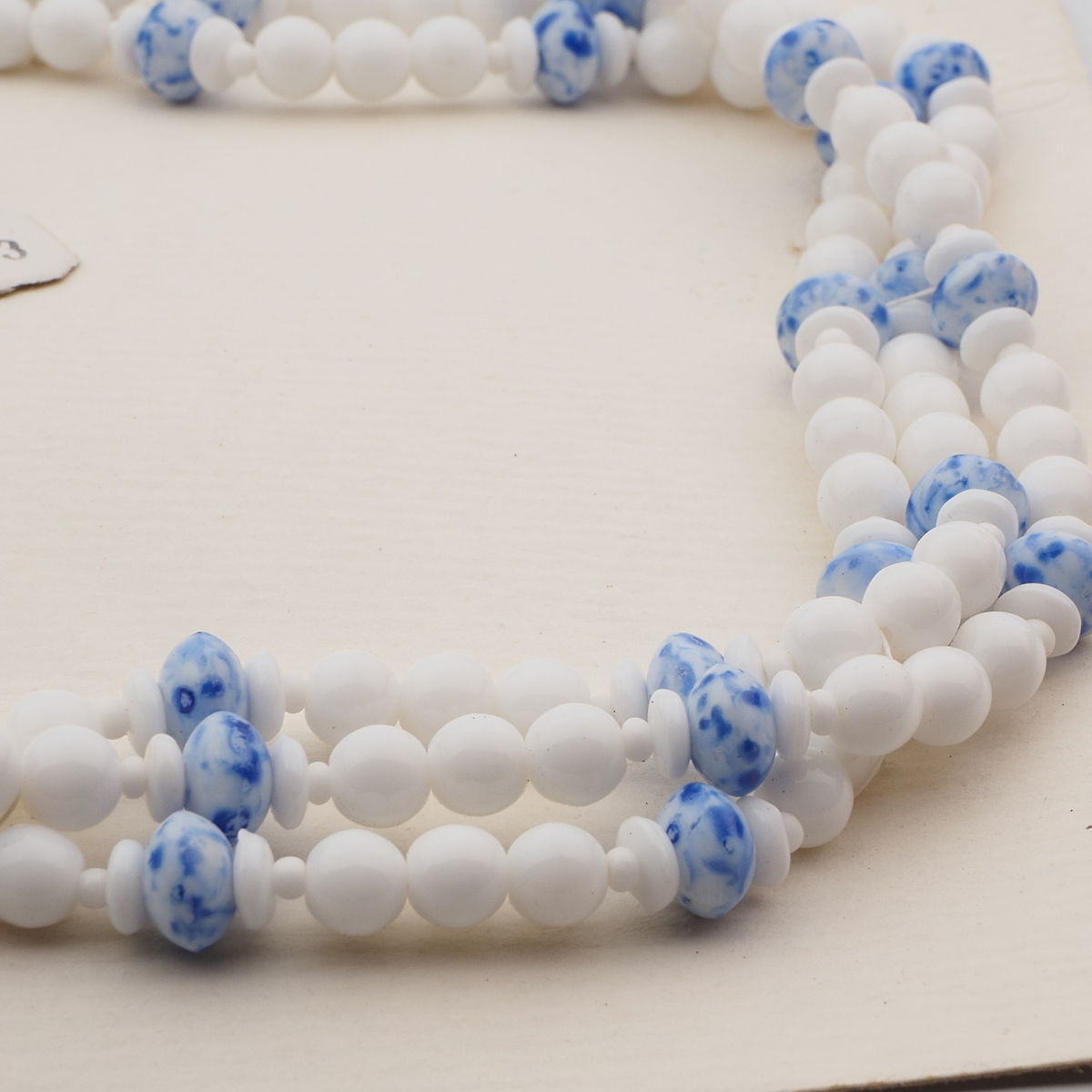 Vintage Czech 1 to 3 strand necklace white blue marble round rondelle glass beads