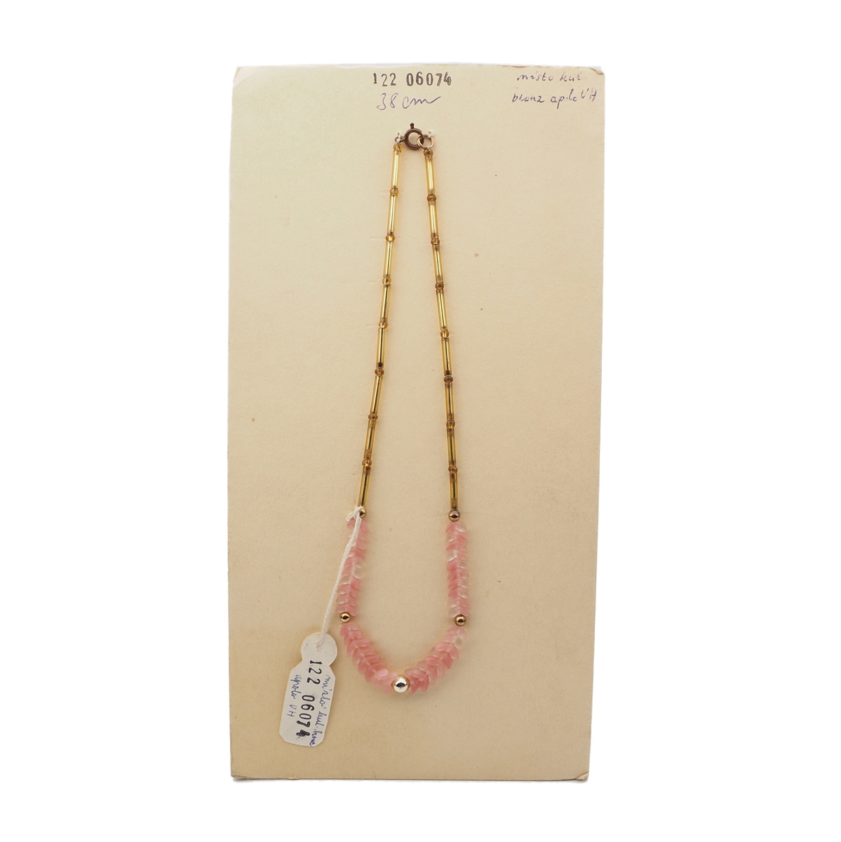 Vintage Czech necklace frost pink gold lined topaz glass beads