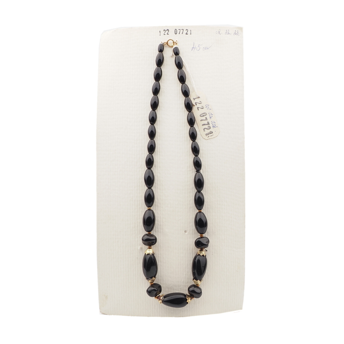 Vintage Czech necklace black oval nugget glass beads 18"
