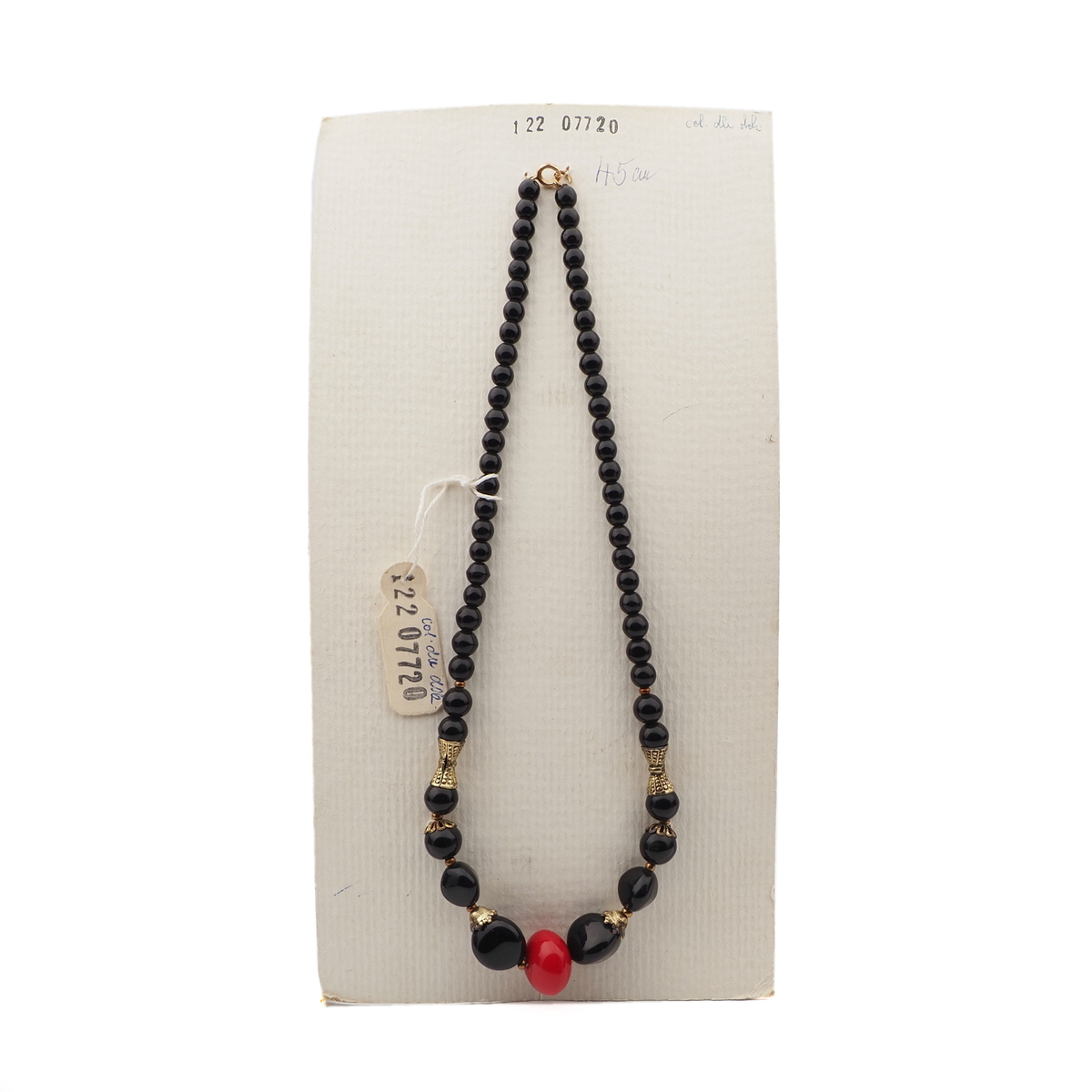 Vintage Czech necklace black red oval round glass beads 18"