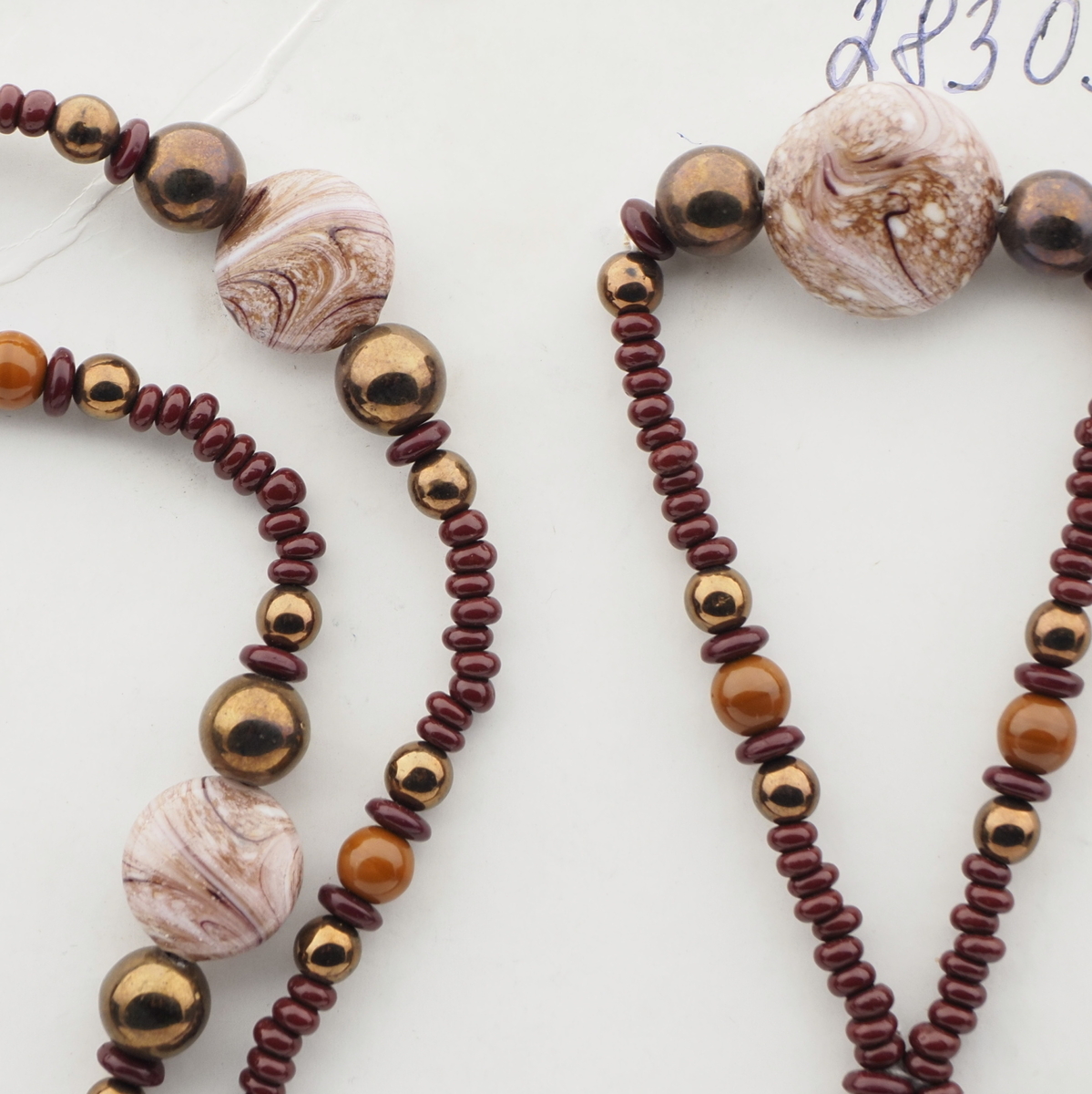 Vintage Czech necklace brown bronze marble lampwork glass beads