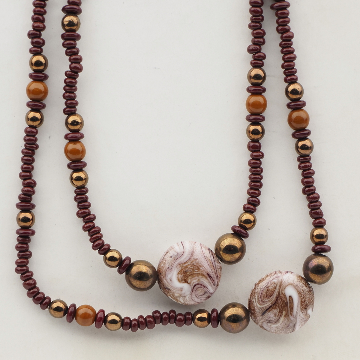 Vintage Czech necklace brown bronze marble lampwork glass beads