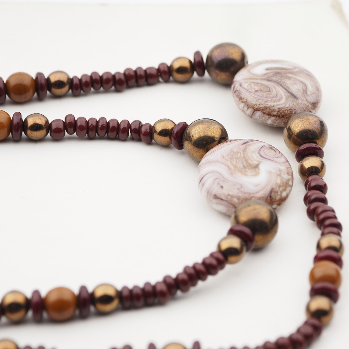 Vintage Czech necklace brown bronze marble lampwork glass beads