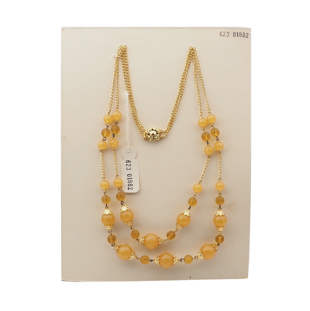 Vintage Czech 2 strand chain necklace yellow opaline glass beads 