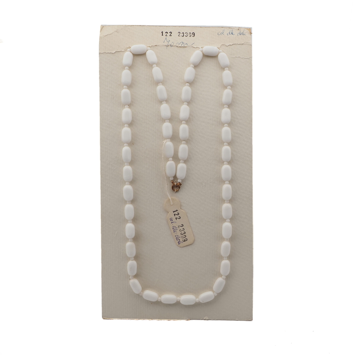 Vintage Czech necklace white oval rectangle glass beads 28"