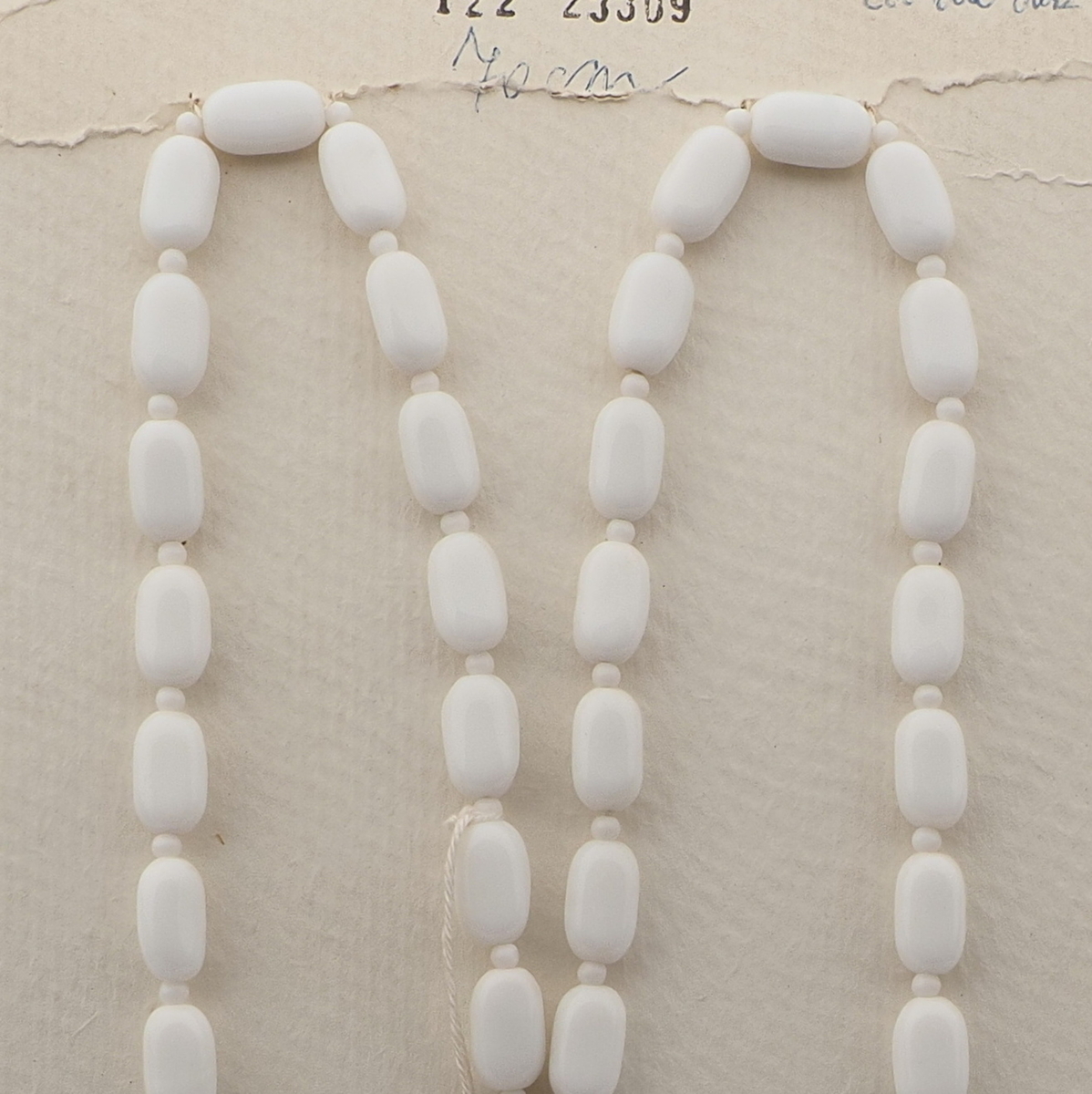 Vintage Czech necklace white oval rectangle glass beads 28"