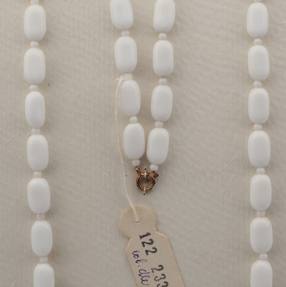 Vintage Czech necklace white oval rectangle glass beads 28"
