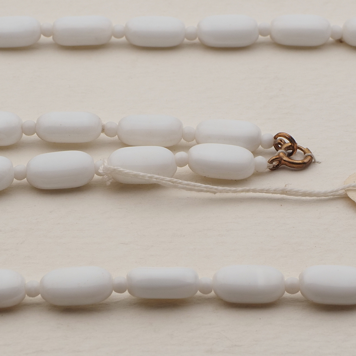 Vintage Czech necklace white oval rectangle glass beads 28"