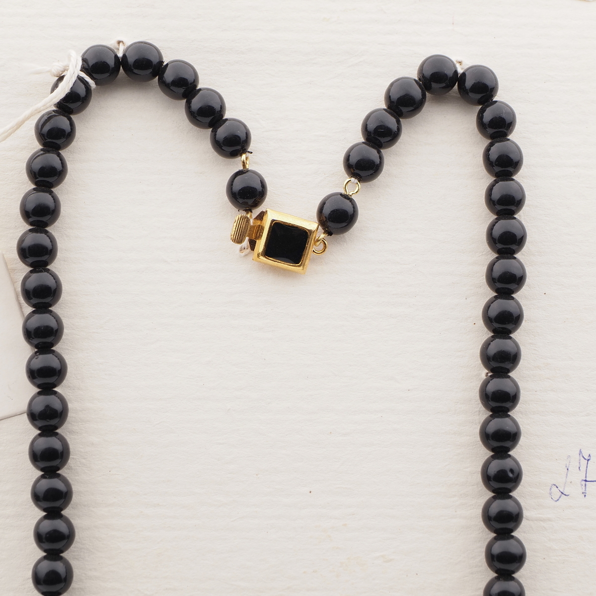 Vintage Czech necklace black aventurine gold swirl lampwork glass beads