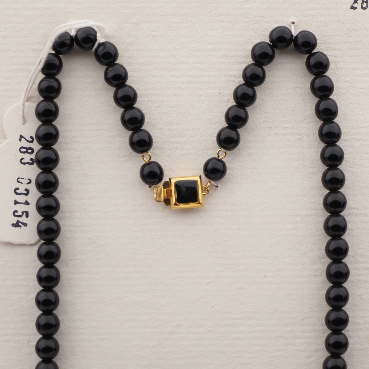 Vintage Czech necklace black aventurine gold swirl lampwork glass beads