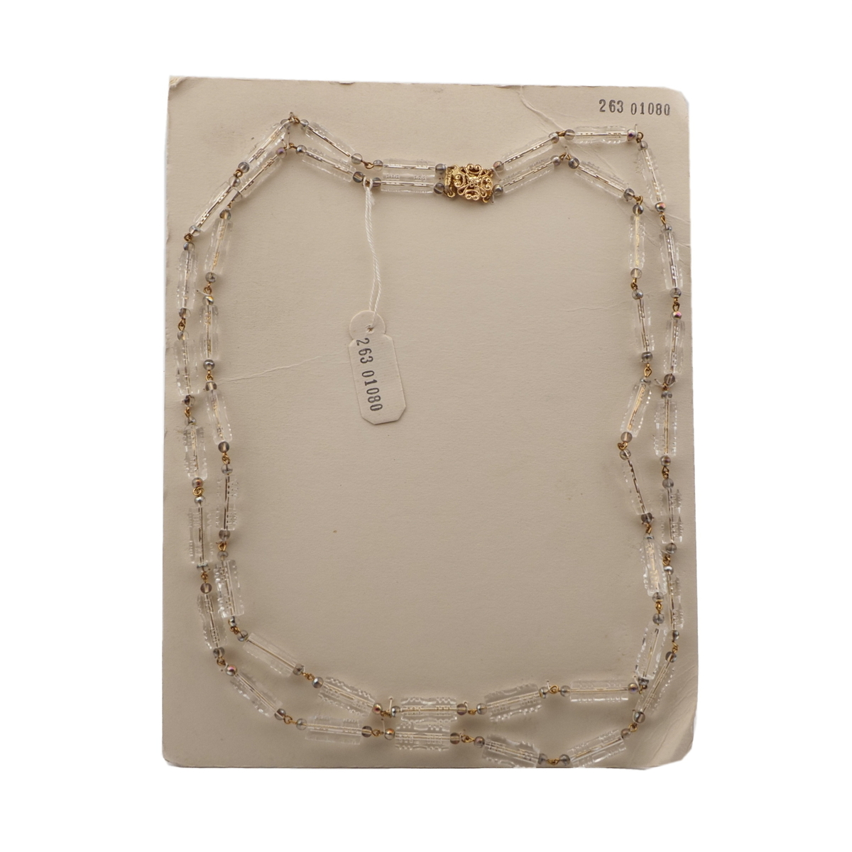 Vintage Czech 2 strand link necklace clear pentagon AB glass beads 