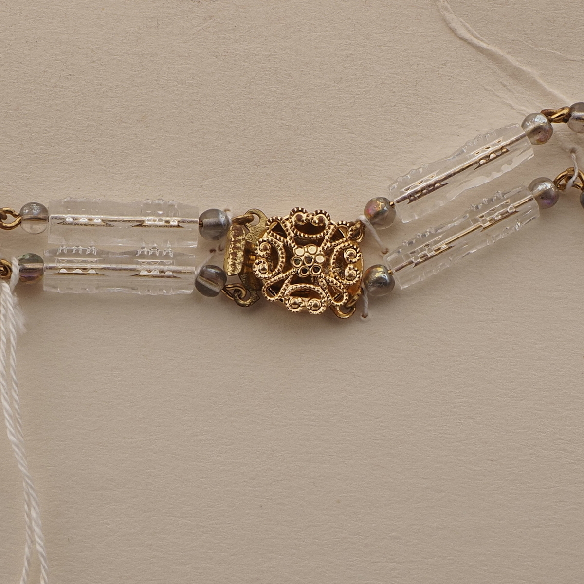 Vintage Czech 2 strand link necklace clear pentagon AB glass beads 