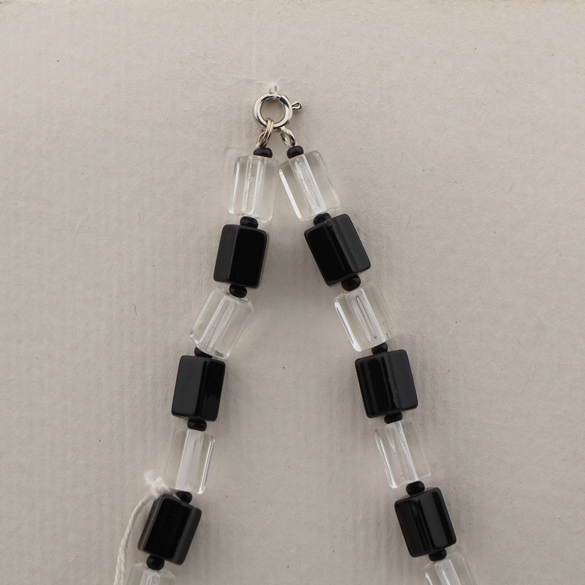 Vintage Czech necklace clear black pentagon bugle glass beads 