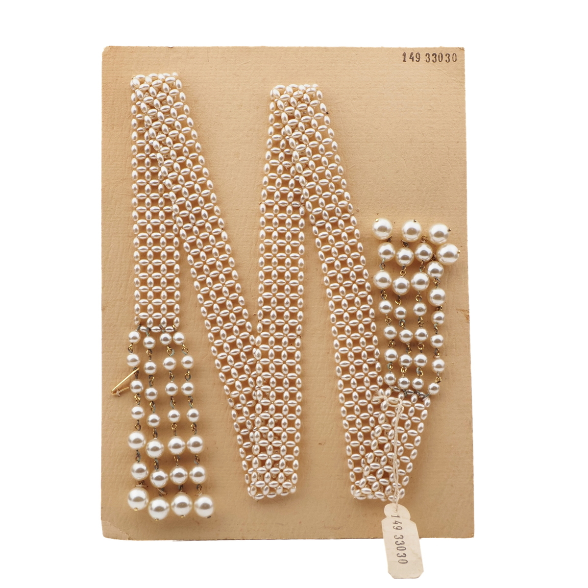 Vintage Czech belt necklace pearl silver glass beads 
