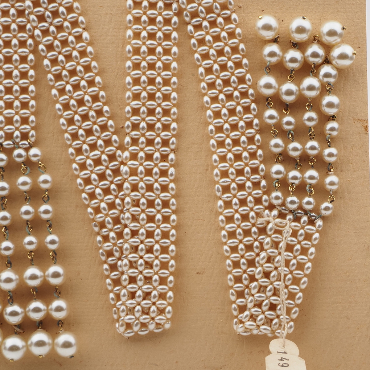 Vintage Czech belt necklace pearl silver glass beads 