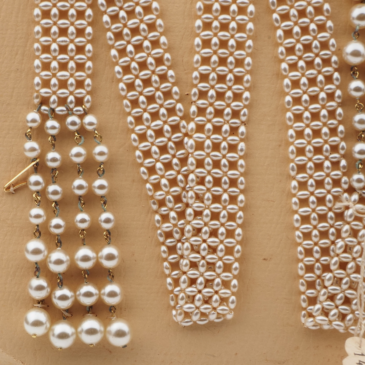 Vintage Czech belt necklace pearl silver glass beads 