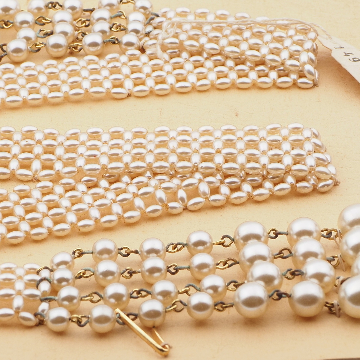 Vintage Czech belt necklace pearl silver glass beads 