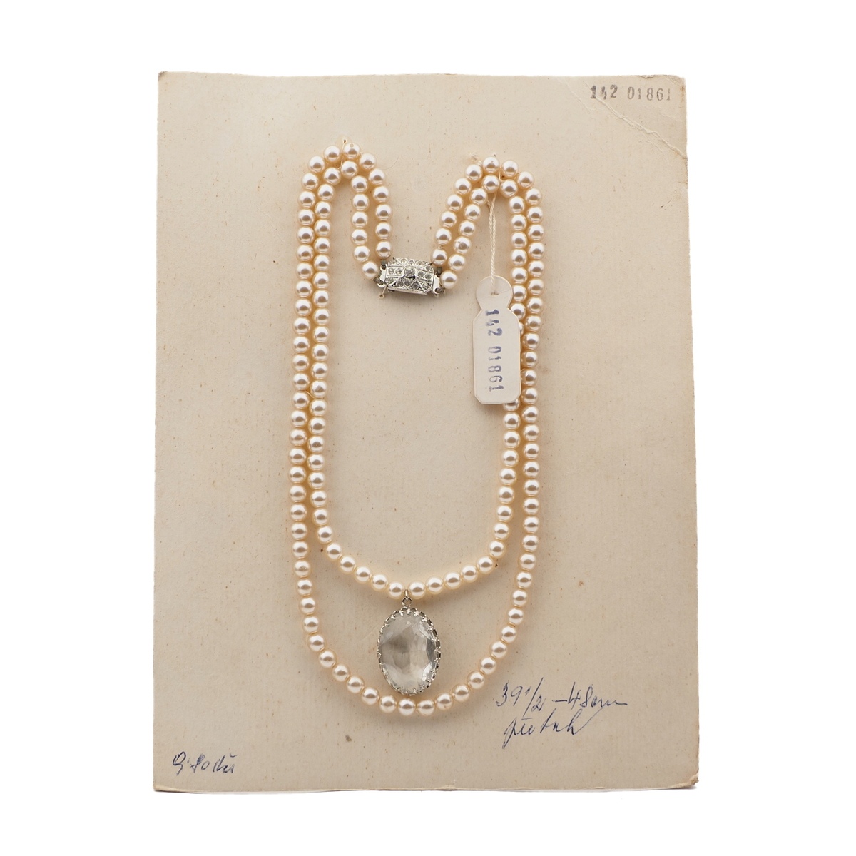 Vintage Czech 2 strand necklace pearl glass beads rhinestone pendant