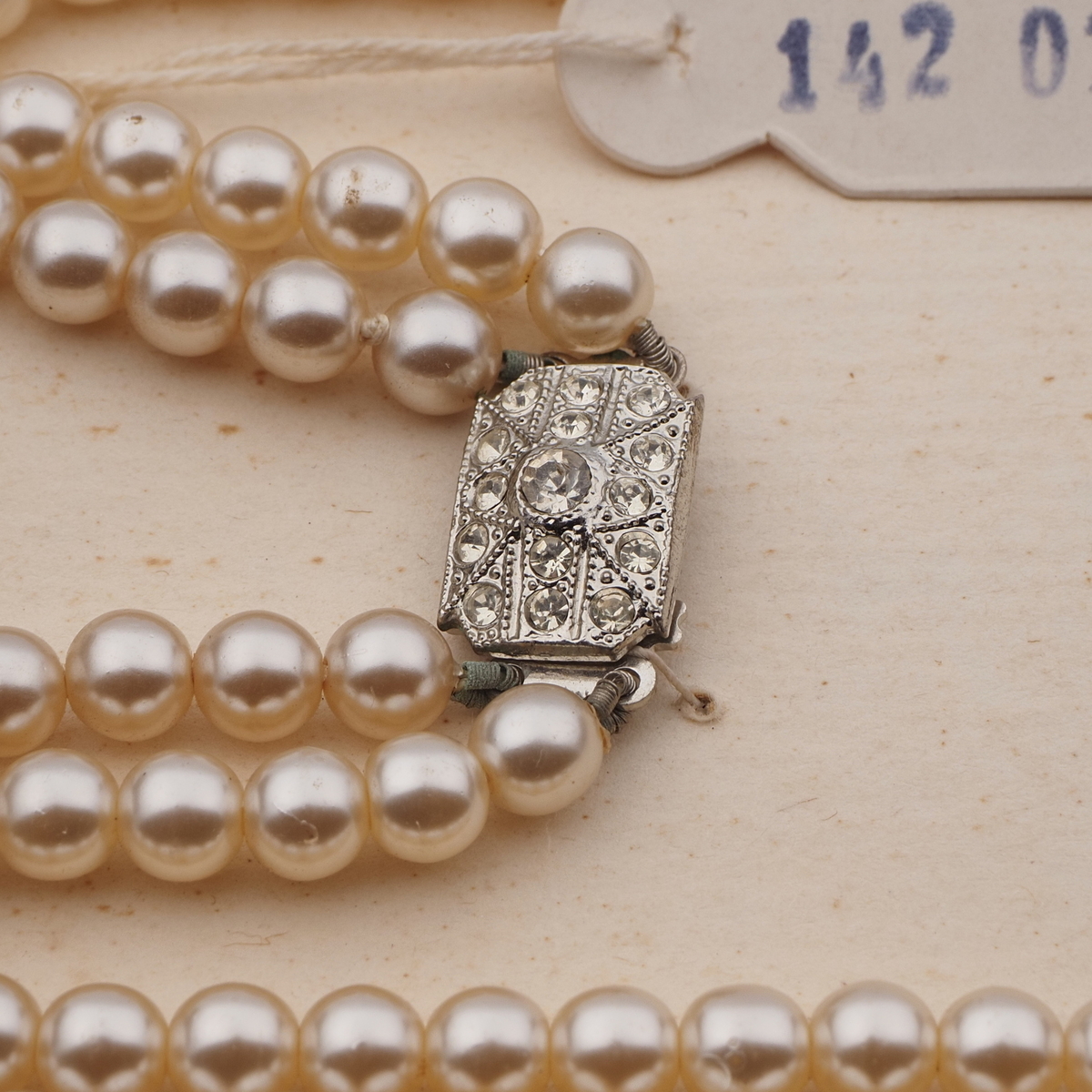 Vintage Czech 2 strand necklace pearl glass beads rhinestone pendant